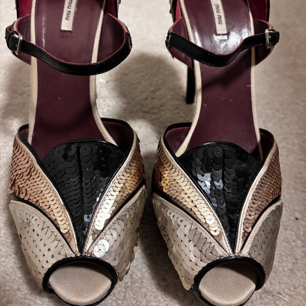 Miumiu Sequined peep-toe high-heeled sandals Size 39